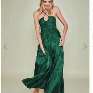 O.p.t Alexis Green Pleated Front Maxi Dress with Customizable straps